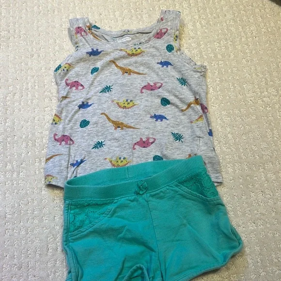 Old navy 4t outfit - dinosaur top and jumping beans turquoise shorts - Picture 1 of 3